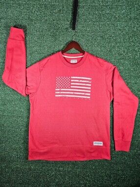 Life Is Good Burgundy Crewneck w/Subtle Distressed American Flag / Mens Large